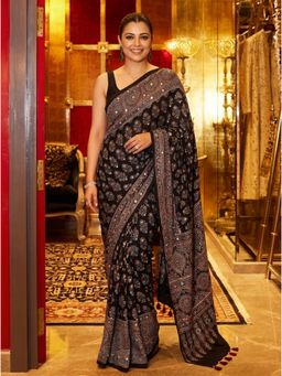 Nyri - Printed Ajrak Silk Blend Saree with Unstitched Blouse