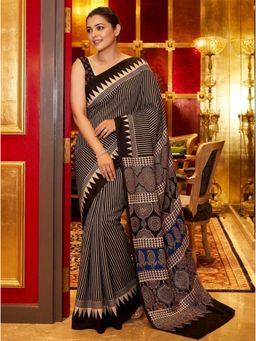 Nyri - Printed Ajrak Silk Blend Saree with Unstitched Blouse