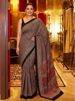 Nyri - Printed Ajrak Silk Blend Saree with Unstitched Blouse
