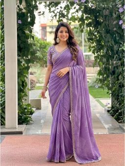 Nyri - Printed Bandhani Embellished Georgette Saree with Unstitched Blouse