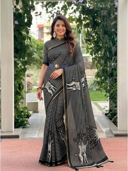 Nyri - Printed Linen Blend Saree with Unstitched Blouse