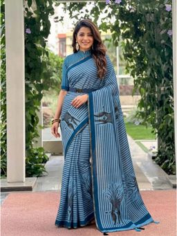 Nyri - Printed Linen Blend Saree with Unstitched Blouse