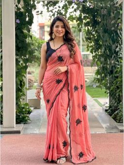 Nyri - Embroidered Embellished Sequinned Georgette Saree with Unstitched Blouse