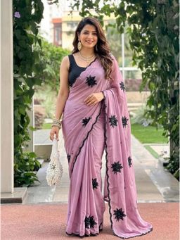 Nyri - Embroidered Embellished Sequinned Georgette Saree with Unstitched Blouse