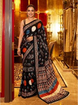 Nyri - Printed Ajrak Silk Blend Saree with Unstitched Blouse