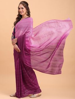 Nyri - Pink Silk Blend Padding Striped Sequinned Party Heavy Saree with Unstitched Blouse