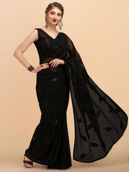 Nyri - Black Pure Georgette Embroidered Designer Saree with Unstitched Blouse