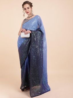 Nyri - Purple Pure Georgette Fully Sequinned Embellished Celebrity Saree with Unstitched Blouse