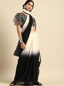 Nyri - Black Pure Georgette Dyed Daily Wear Saree with Unstitched Blouse