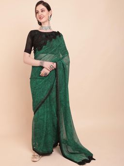 Nyri - Olive Pure Georgette Dyed Tie and Dye Party Celebrity Saree with Unstitched Blouse