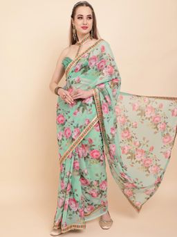 Nyri - Turquoise Blue Pure Georgette Stunning Border Saree with Unstitched Blouse