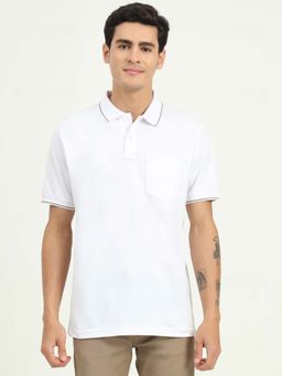 Greenfibre - White Solid Slim Fit Polo T-shirt
