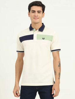 Greenfibre - Off White Striped Slim Fit Polo T-shirt