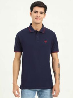 Greenfibre - Navy Blue Solid Slim Fit Polo T-shirt