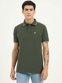 Greenfibre - Olive Green Solid Slim Fit Polo T-shirt