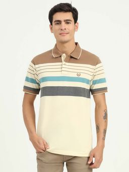 Greenfibre - Cream Striped Slim Fit Polo T-shirt