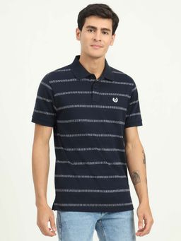 Greenfibre - Navy Blue Striped Slim Fit Polo T-shirt
