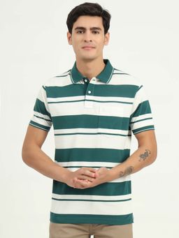 Greenfibre - Bottle Green Striped Slim Fit Polo T-shirt