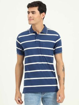 Greenfibre - Navy Blue Striped Slim Fit Polo T-shirt