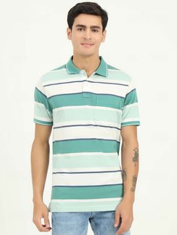Greenfibre - Sage Green Striped Slim Fit Polo T-shirt