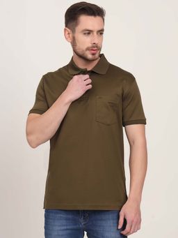 JadeBlue - Brown Solid Regular Fit Polo T-shirt