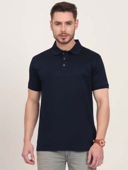 JadeBlue - Navy Blue Solid Regular Fit Polo T-shirt