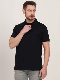 JadeBlue - Black Solid Regular Fit Polo T-shirt