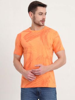 JadeBlue - Melon Orange Printed Slim Fit T-shirt