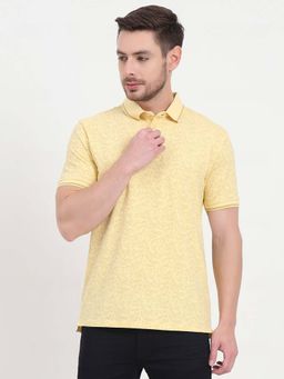 JadeBlue - Light Yellow Printed Slim Fit Polo T-shirt