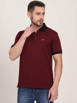 JadeBlue - Wine Solid Slim Fit Polo T-shirt