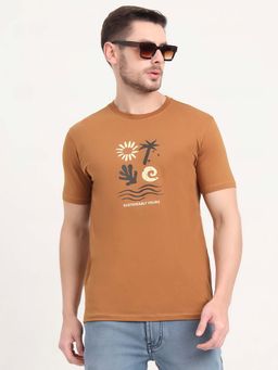 JadeBlue - Light Brown Printed Slim Fit T-shirt