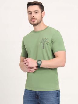 JadeBlue - Light Green Printed Slim Fit T-shirt