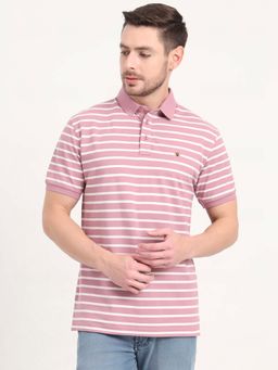 JadeBlue - Light Pink Striped Slim Fit Polo T-shirt