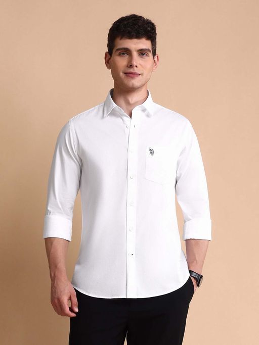 U.S. POLO ASSN. White Men's Pure Cotton Tailored Fit Shirt