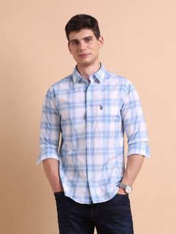 U.S. POLO ASSN. - Blue Men's Tailored Fit Grid Tattersall Checked Shirt