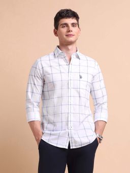 U.S. POLO ASSN. - White Men's Tailored Fit Windowpane Checked Shirt