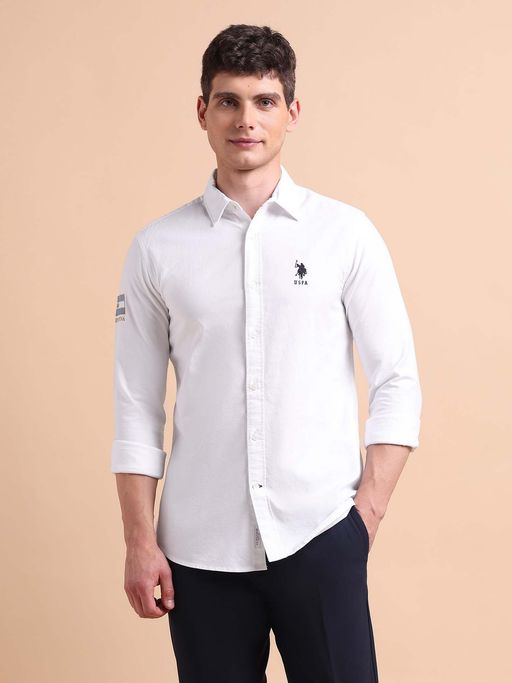 U.S. POLO ASSN. White Men's Pure Cotton Tailored Fit Oxford Shirt