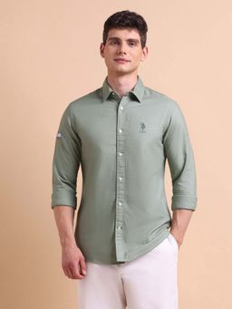 U.S. POLO ASSN. - Green Men's Pure Cotton Tailored Fit Oxford Shirt