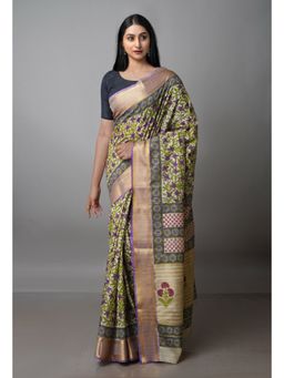 Unnati Silks - Beige Pure Handloom Bengal Tusshar Silk Saree with Unstitched Blouse