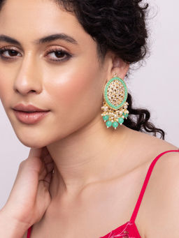 Indya - Gold Green Faux Bead Circular Stud Earrings