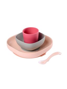 Beaba - Silicone 4 Piece Baby Meal Set, Pink, 4M+