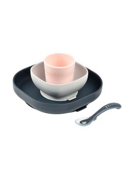 Beaba - Silicone 4 Piece Baby Meal Set, Night Blue, 4M+
