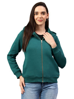 Cantabil - Solid Green Full Sleeve Women Hoodie