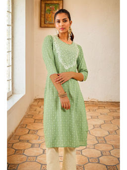 Soch - Women Green Rayon Embroidered Kurta