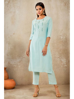 Soch - Women Blue Viscose Embellished Kurta with Pant (Set of 2)