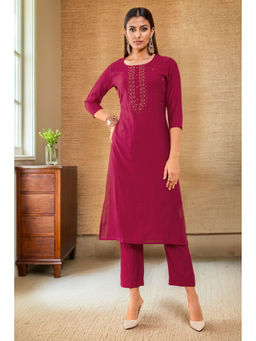 Soch - Women Magenta Viscose Embellished Kurta with Pant (Set of 2)