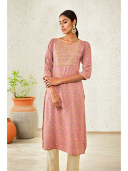 Soch - Pink Rayon Printed Kurta