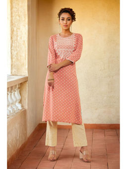 Soch - Peach Rayon Printed Kurta