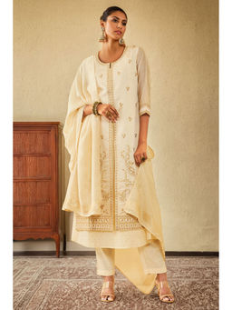 Soch - Cream Chanderi Embroidered Kurta with Pant & Dupatta (Set of 3)