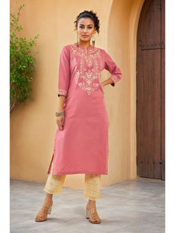 Soch - Pink Rayon Embroidered Kurta with Pant (Set of 2)